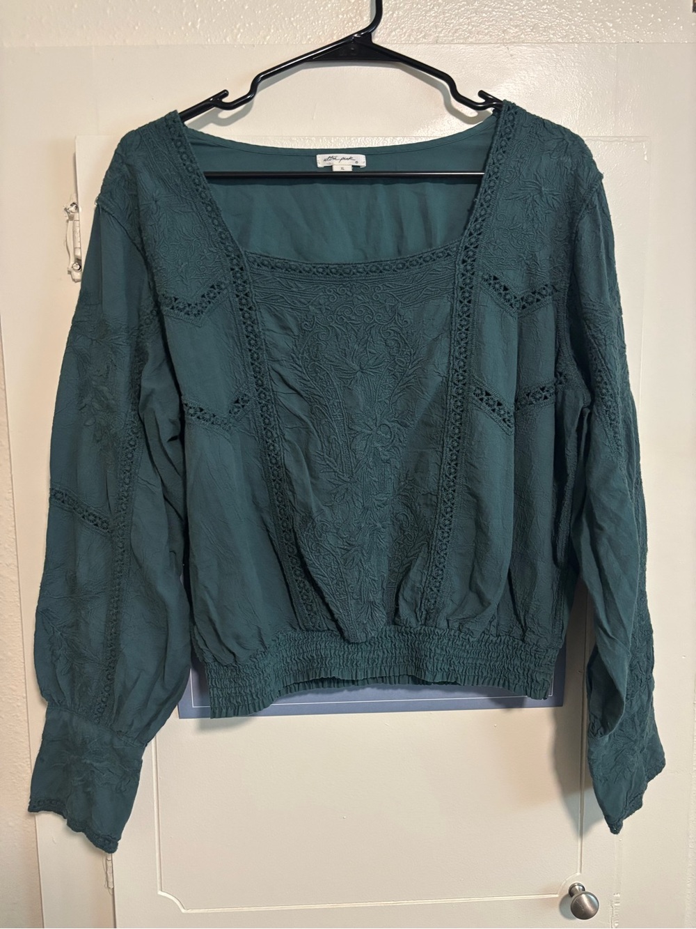 Ultra Pink Embroidered Square-Neck Blouse - Teal - Size xl